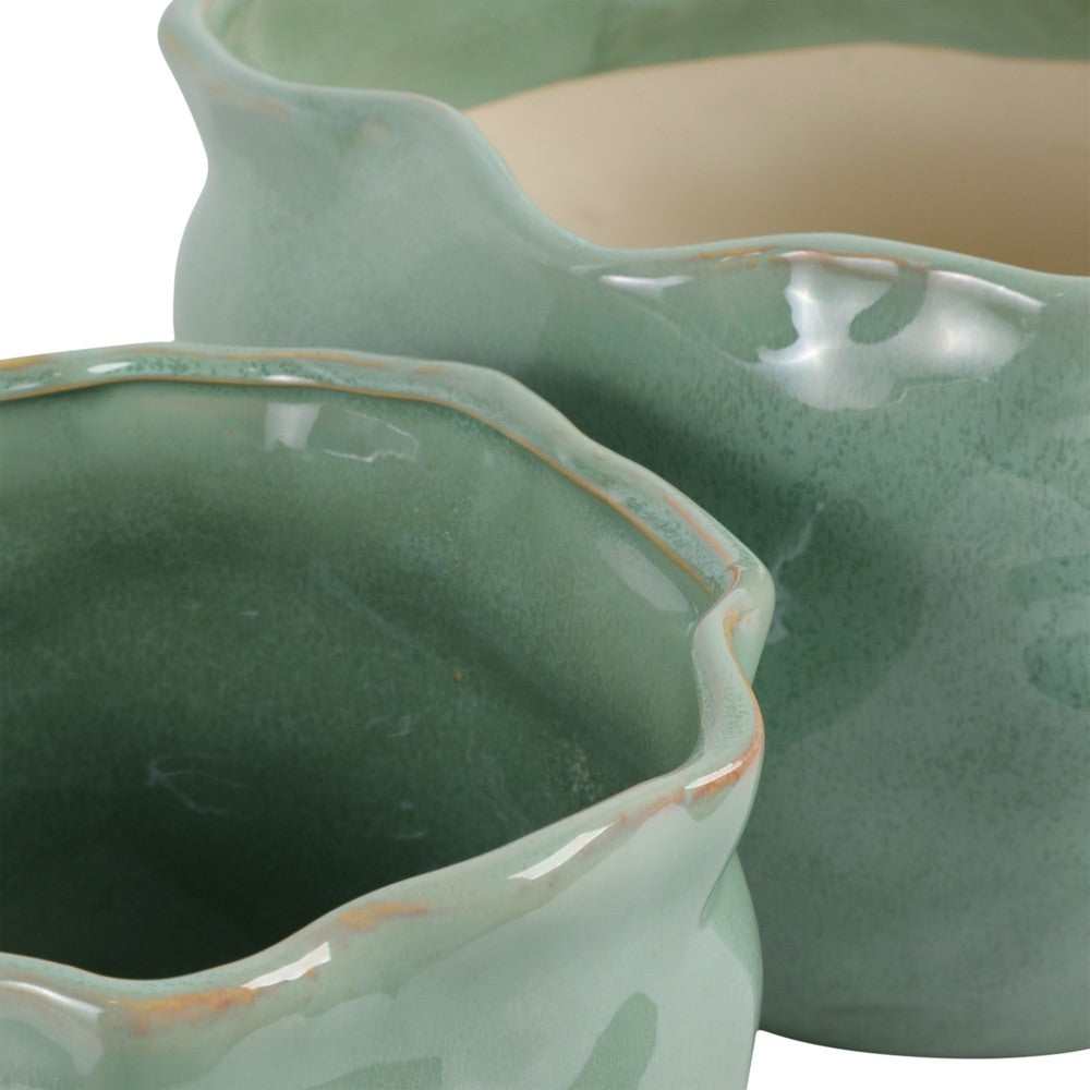 Gage Decorative Planter Set of 2 | Round Wavy Edge | Sage Green Ceramic
