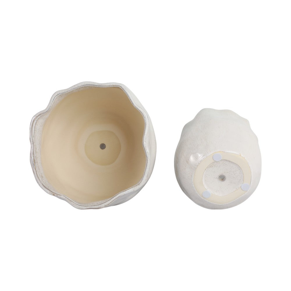 Planter Pots Set of 2 | Round Wavy Edge | Gloss White Stoneware| 9,12"