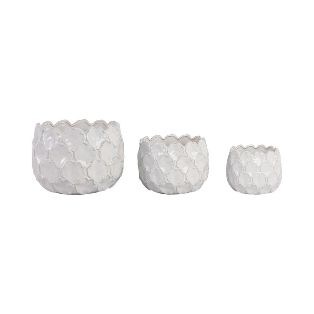 Modern Garden Flower Planter Set of 3 | White Cloudy Petal Ceramic