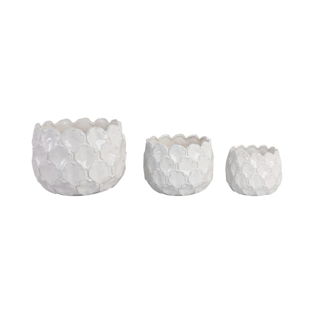 Modern Garden Flower Planter Set of 3 | White Cloudy Petal Ceramic