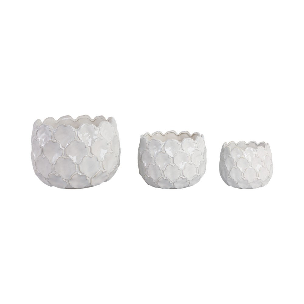 Modern Garden Flower Planter Set of 3 | White Cloudy Petal Ceramic