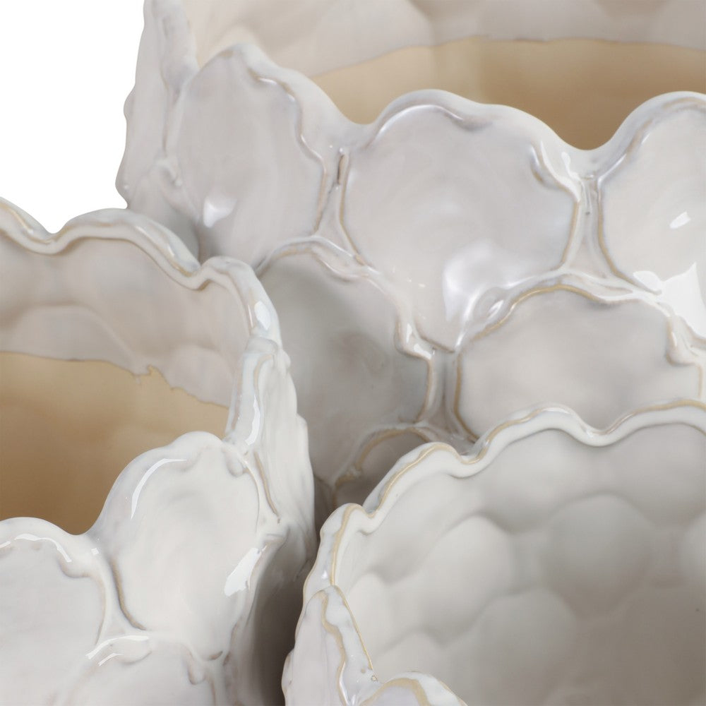 Modern Garden Flower Planter Set of 3 | White Cloudy Petal Ceramic