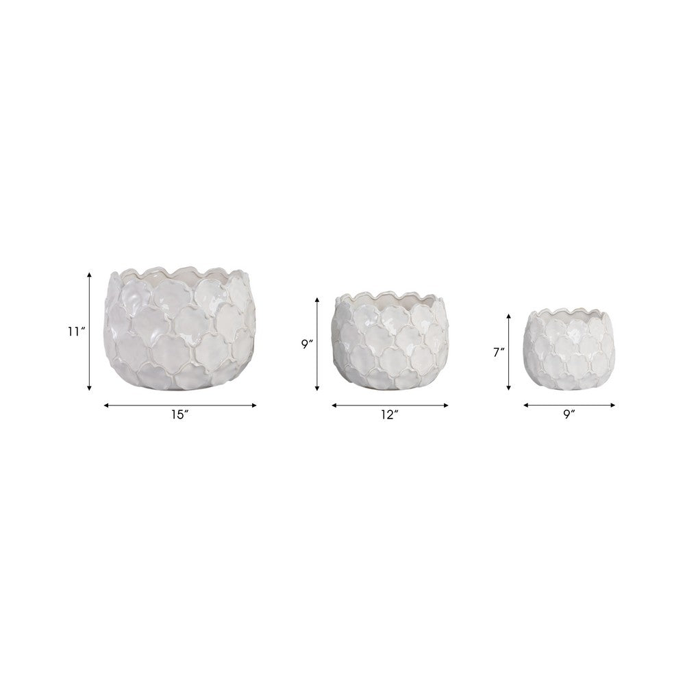 Modern Garden Flower Planter Set of 3 | White Cloudy Petal Ceramic