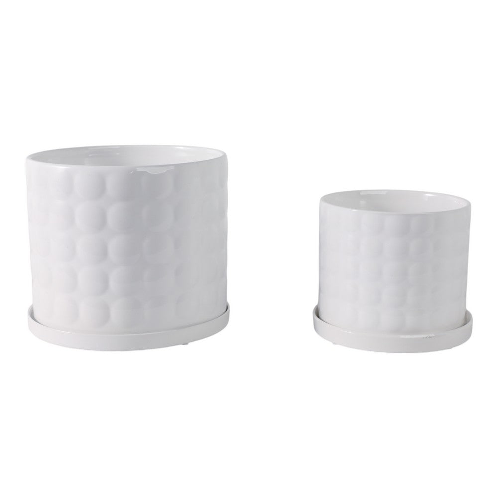 Tuan Planters with Saucers | Set of 2 | White Bubble Texture Ceramic |6,8"