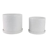 Planter Set of 2 w Saucers | Embossed Daisy Flowers | White Ceramic SBH-21829-03