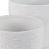 Planter Set of 2 w Saucers | Embossed Daisy Flowers | White Ceramic SBH-21829-03