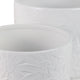 Planter Set of 2 w Saucers | Embossed Daisy Flowers | White Ceramic