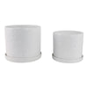 Planter Set of 2 w Saucers | Embossed Daisy Flowers | White Ceramic