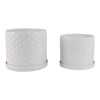 Decorative Planter Set of 2 with Saucers | Bubble Patterned White Ceramic