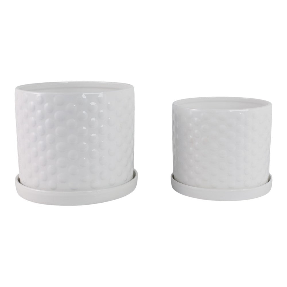 Decorative Planter Set of 2 with Saucers | Bubble Patterned White Ceramic SBH-21847