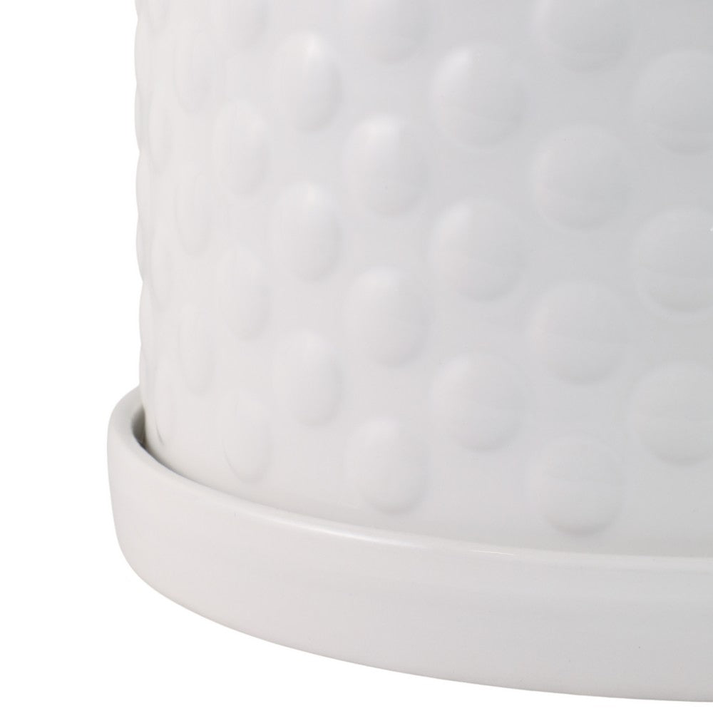 Decorative Planter Set of 2 with Saucers | Bubble Patterned White Ceramic