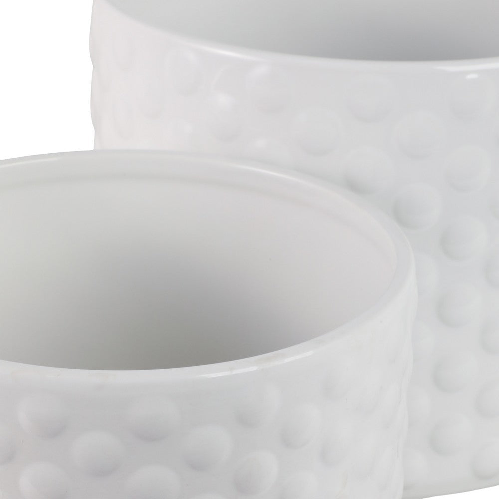 Decorative Planter Set of 2 with Saucers | Bubble Patterned White Ceramic SBH-21847