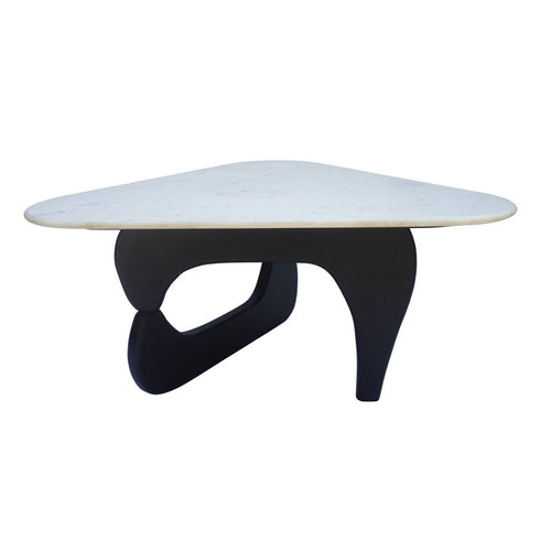 Oaks Triangular Coffee Table | 35" White Marble Top | Black Base