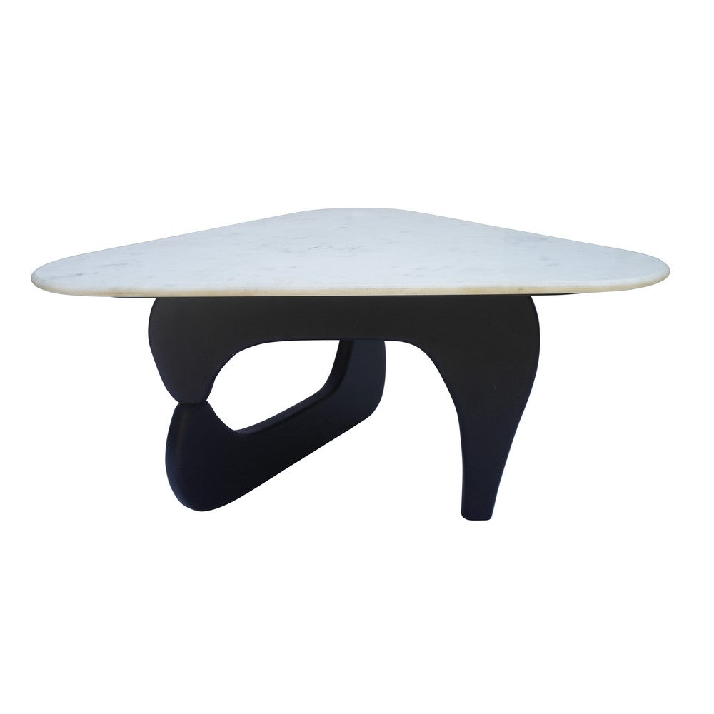 Oaks Triangular Coffee Table | 35" White Marble Top | Black Base