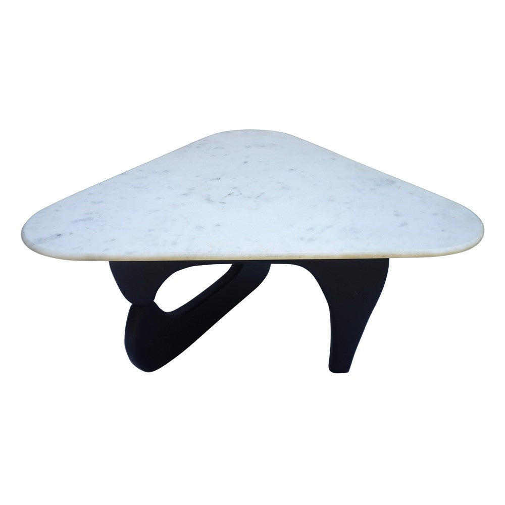 Oaks Triangular Coffee Table | 35" White Marble Top | Black Base
