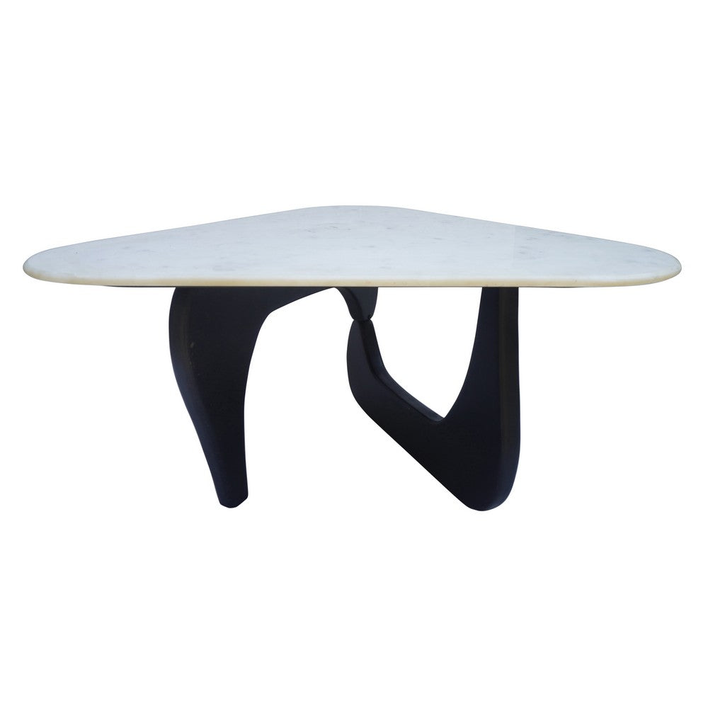 Oaks Triangular Coffee Table | 35" White Marble Top | Black Base