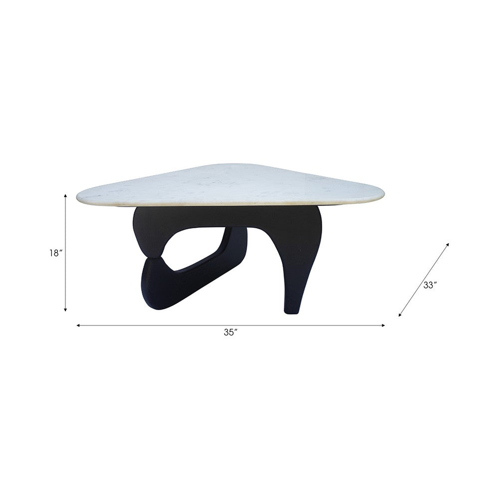 Oaks Triangular Coffee Table | 35" White Marble Top | Black Base