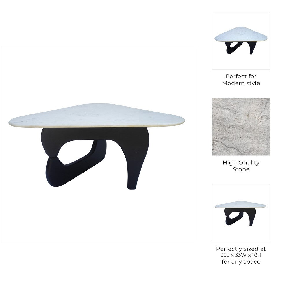 Oaks Triangular Coffee Table | 35" White Marble Top | Black Base
