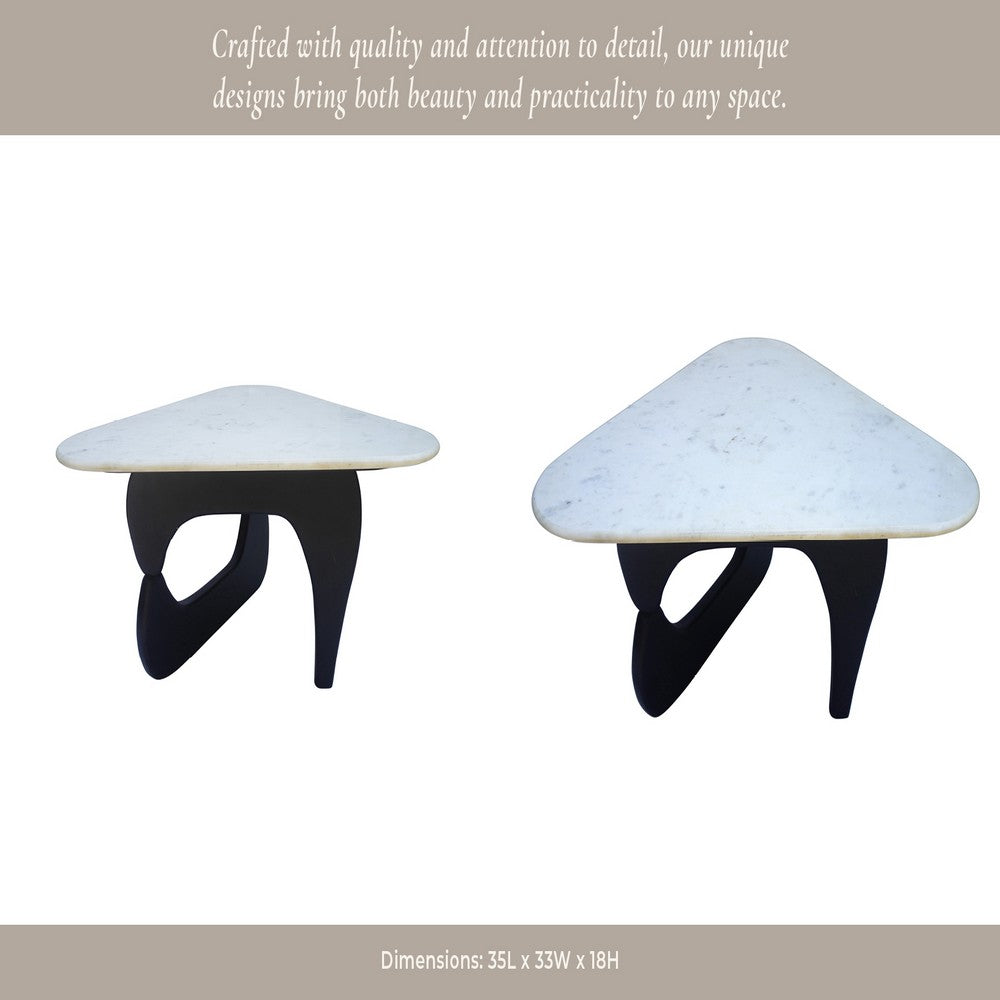 Oaks Triangular Coffee Table | 35" White Marble Top | Black Base