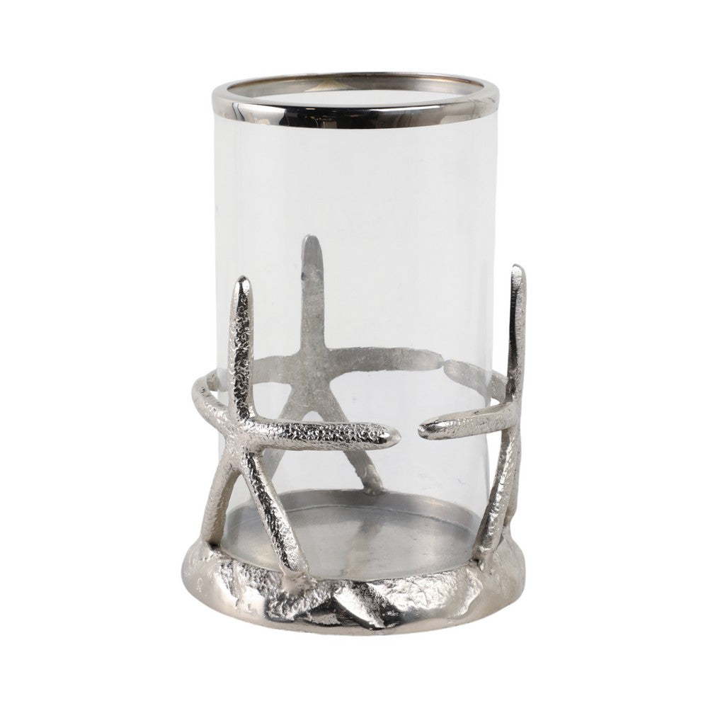 Decorative Starfish Hurricane Candle Holder | 11" | Silver Accents