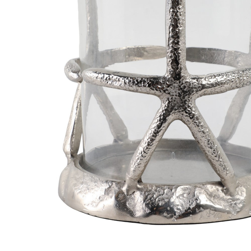 Decorative Starfish Hurricane Candle Holder | 11" | Silver Accents
