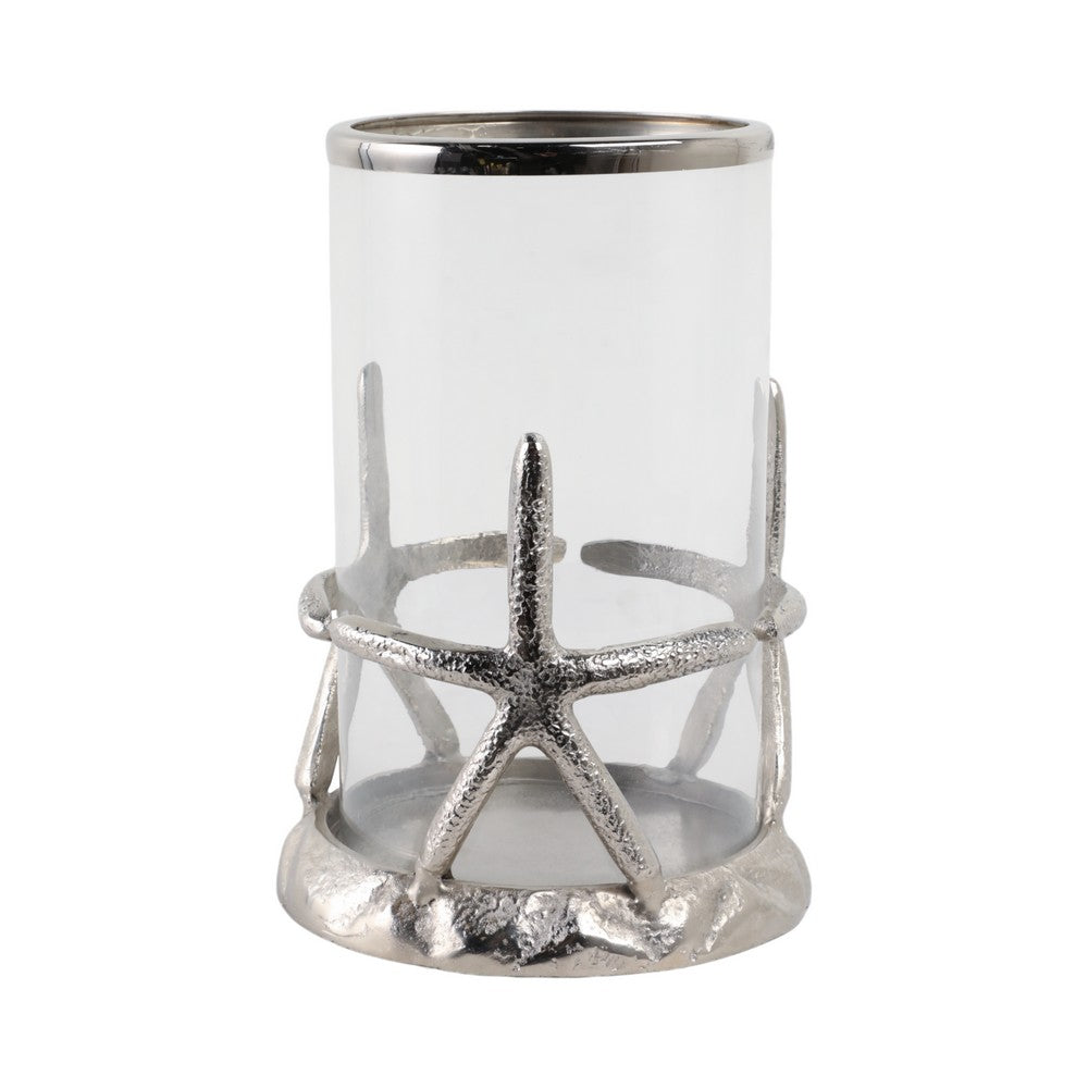 Decorative Starfish Hurricane Candle Holder | 11" | Silver Accents