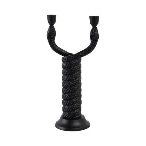 Dual Tapered Candle Holder | Twisted Snake Design | Black Aluminum | 16"
