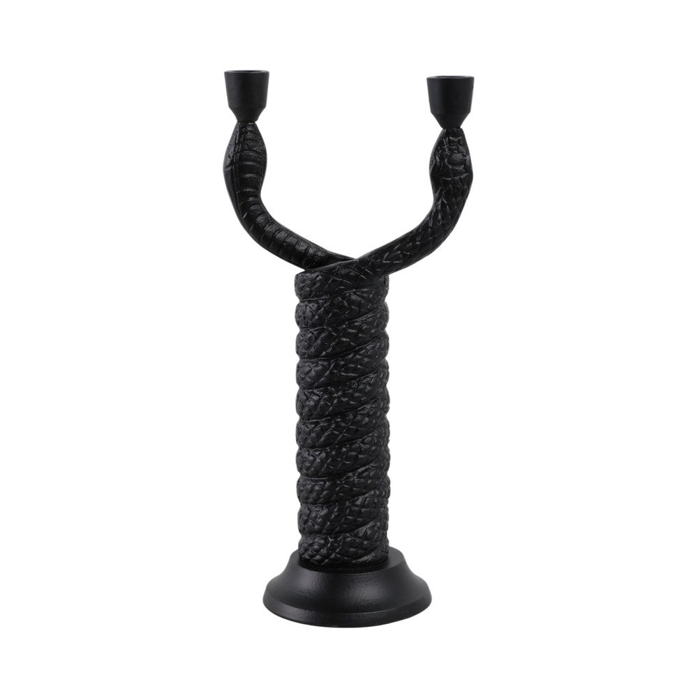 Dual Tapered Candle Holder | Twisted Snake Design | Black Aluminum | 16"