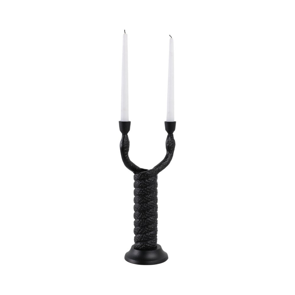 Dual Tapered Candle Holder | Twisted Snake Design | Black Aluminum | 16"