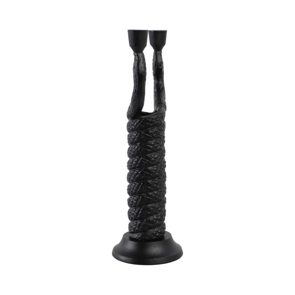 Dual Tapered Candle Holder | Twisted Snake Design | Black Aluminum | 16"