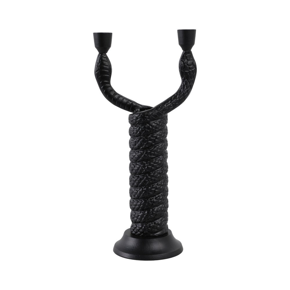 Dual Tapered Candle Holder | Twisted Snake Design | Black Aluminum | 16"
