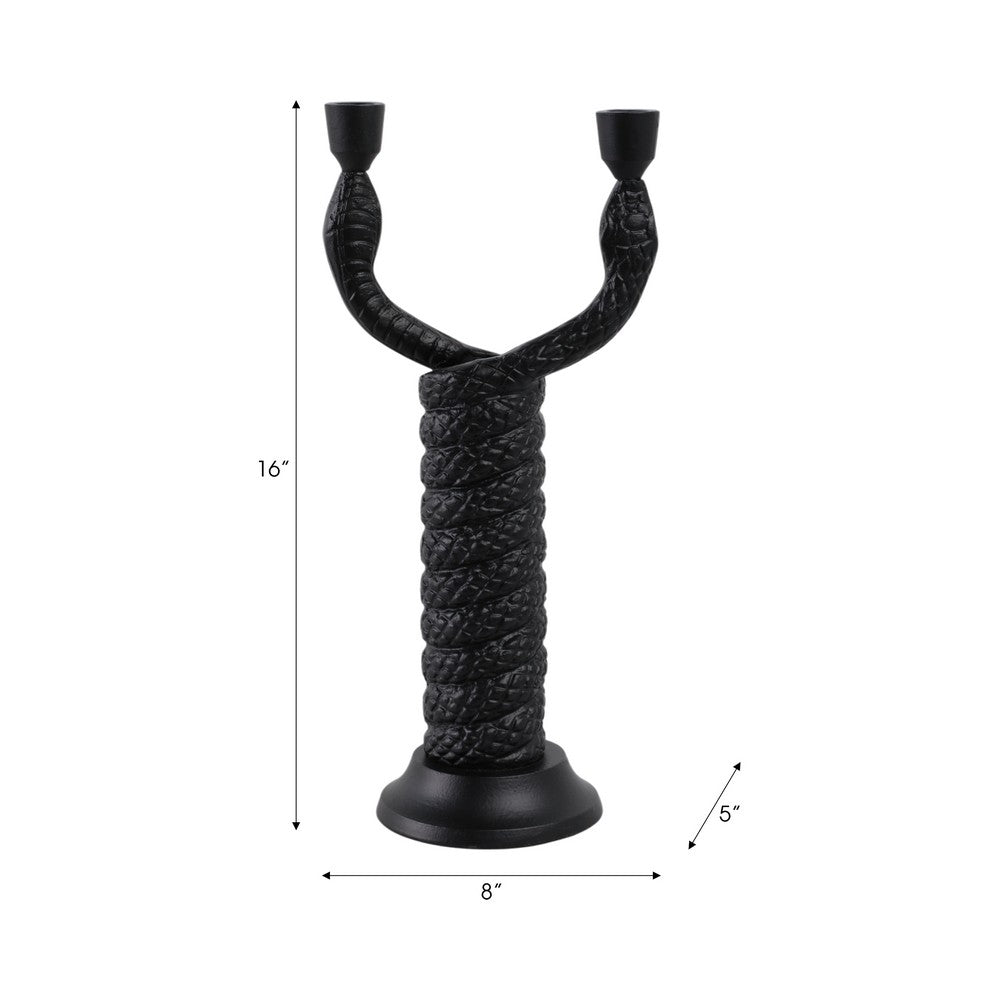 Dual Tapered Candle Holder | Twisted Snake Design | Black Aluminum | 16"