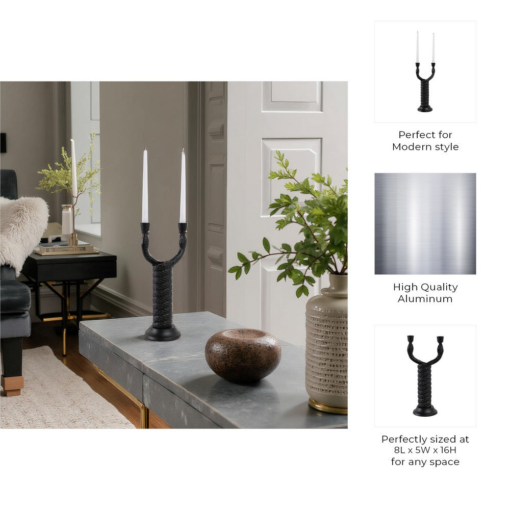 Dual Tapered Candle Holder | Twisted Snake Design | Black Aluminum | 16"