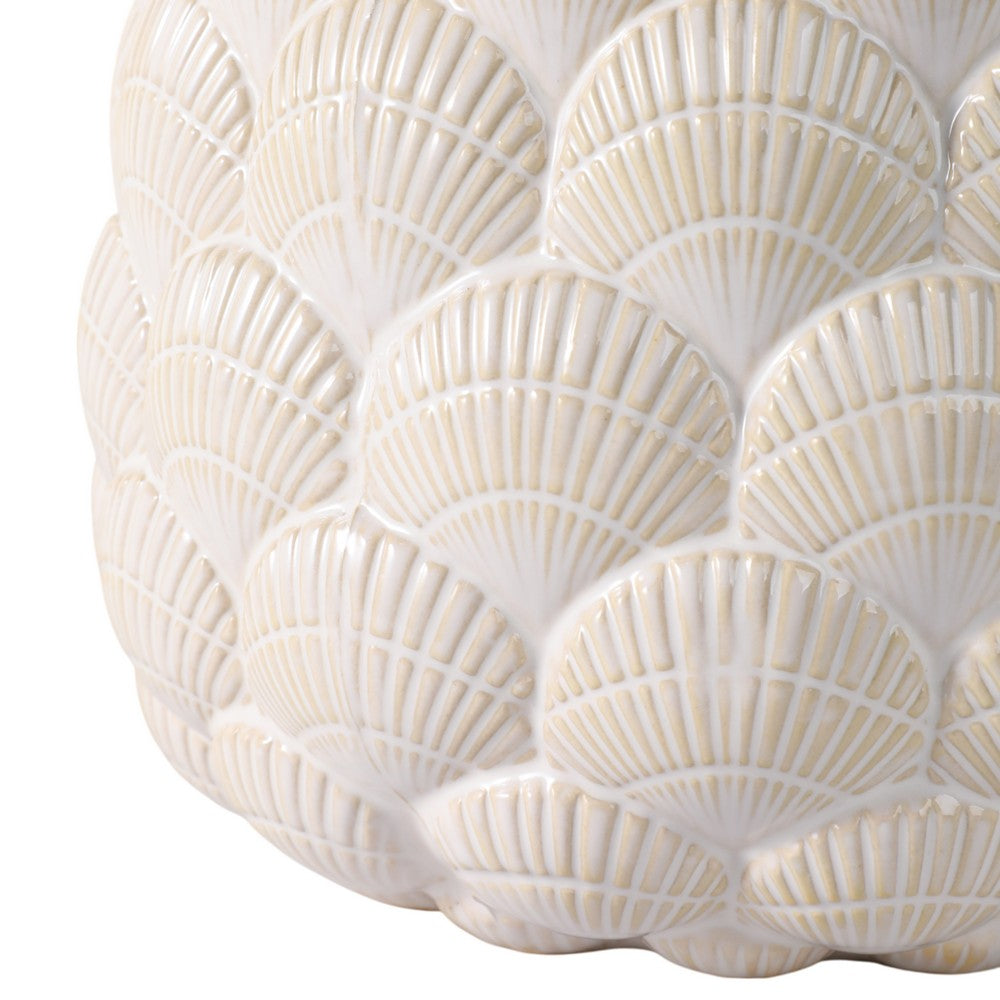 Indoor Outdoor Flower Planter Set of 2 | White Ceramic Seashell Design