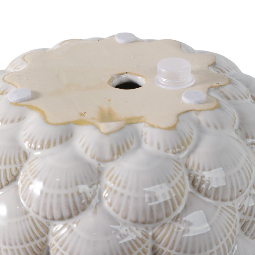 Indoor Outdoor Flower Planter Set of 2 | White Ceramic Seashell Design