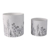 Tulip Set of 2 Planters | Navy Wildflower Field Design | White Terracotta