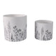 Tulip Set of 2 Planters | Navy Wildflower Field Design | White Terracotta
