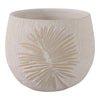 Minimalist Pampas Round Planter | Embossed Palm Frond | Ivory White Cement