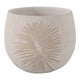 Minimalist Pampas Round Planter | Embossed Palm Frond | Ivory White Cement