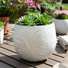 Minimalist Pampas Round Planter | Embossed Palm Frond | Ivory White Cement