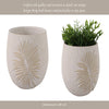 Minimalist Pampas Round Planter | Embossed Palm Frond | Ivory White Cement