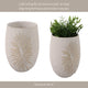 Minimalist Pampas Round Planter | Embossed Palm Frond | Ivory White Cement