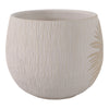 Minimalist Pampas Round Planter | Embossed Palm Frond | Ivory White Cement
