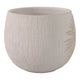 Minimalist Pampas Round Planter | Embossed Palm Frond | Ivory White Cement