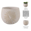 Minimalist Pampas Round Planter | Embossed Palm Frond | Ivory White Cement