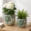 Outdoor Decor Flower Planter Set of 2 | Floral Green and White Cement