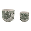 Outdoor Decor Flower Planter Set of 2 | Floral Green and White Cement