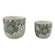 Outdoor Decor Flower Planter Set of 2 | Floral Green and White Cement