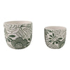 Outdoor Decor Flower Planter Set of 2 | Floral Green and White Cement