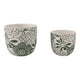 Outdoor Decor Flower Planter Set of 2 | Floral Green and White Cement